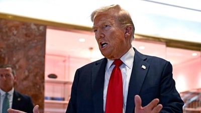 Former US President and Republican presidential candidate Donald Trump delivers remarks to the press before meeting Keir Starmer (AFP) Former US President and Republican presidential candidate Donald Trump delivers remarks to the press before meeting Keir Starmer (AFP)