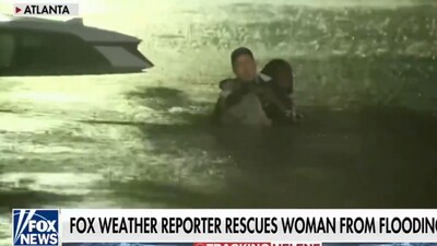 Fox Weather meteorologist Bob Van Dillen rescued a woman trapped in her car during a live report on Atlanta flooding caused by Hurricane Helene (Fox News) Fox Weather meteorologist Bob Van Dillen rescued a woman trapped in her car during a live report on Atlanta flooding caused by Hurricane Helene (Fox News)