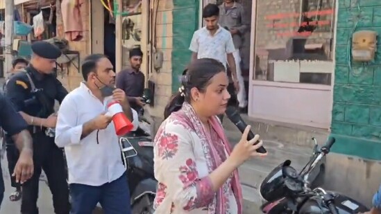 IAS officer Tina Dabi warned shopkeepers to keep their surroundings clean during a cleanliness drive in Barmer