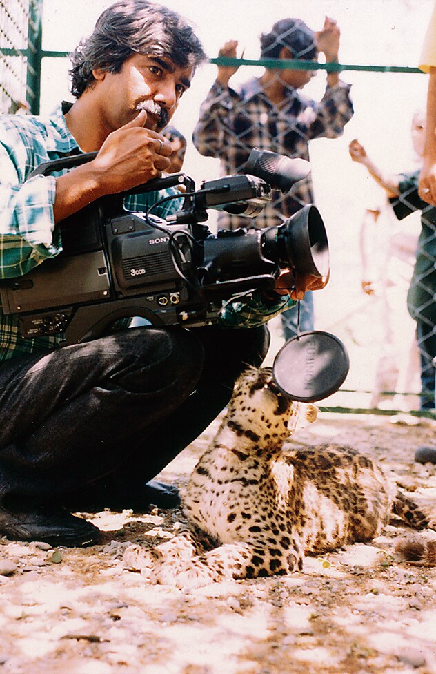 A leopard cub toys with Pandey’s lens in Khairbari, West Bengal. (Image: Riverbank Studios) A leopard cub toys with Pandey’s lens in Khairbari, West Bengal. (Image: Riverbank Studios)