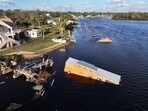 A drone view shows a flooded and damaged area, following Hurricane Helene in Steinhatchee, Florida, U.S., September 27, 2024.