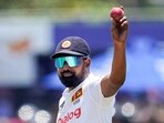 Sri Lanka's Prabath Jayasuriya acknowledges after taking six New Zealand wickets during the day three of the second Test Sri Lanka's Prabath Jayasuriya acknowledges after taking six New Zealand wickets during the day three of the second Test