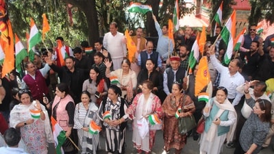 A protest in Shimla on Saturday. (HT photo) A protest in Shimla on Saturday. (HT photo)