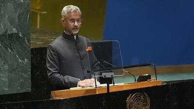 External affairs minister S Jaishankar addresses the 79th session of the United Nations General Assembly in New York on Saturday. (AP) External affairs minister S Jaishankar addresses the 79th session of the United Nations General Assembly in New York on Saturday. (AP)