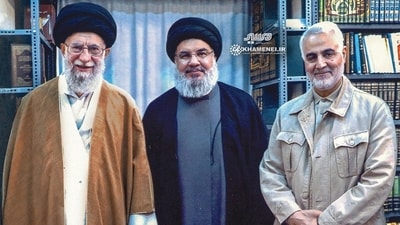 Iranian leader Al Khamenei with killed Hezbollah's Hassan Nasrallah and assassinated IRGC head Qassem Suleimani Iranian leader Al Khamenei with killed Hezbollah's Hassan Nasrallah and assassinated IRGC head Qassem Suleimani