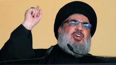 Hezbollah leader Sheik Hassan Nasrallah addresses a crowd during the holy day of Ashoura, in a southern suburb of Beirut, Lebanon. (AP file) Hezbollah leader Sheik Hassan Nasrallah addresses a crowd during the holy day of Ashoura, in a southern suburb of Beirut, Lebanon. (AP file)