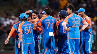 Pallekele: India's Suryakumar Yadav with teammates celebrates the wicket of Sri Lanka's Maheesh Theekshana during the 3rd T20 International cricket match between India and Sri Lanka at the Pallekele International Cricket Stadium, in Pallekele, Tuesday, July 30, 2024.(PTI Photo/Kunal Patil)(PTI07_31_2024_000653B) *** Local Caption *** (PTI) Pallekele: India's Suryakumar Yadav with teammates celebrates the wicket of Sri Lanka's Maheesh Theekshana during the 3rd T20 International cricket match between India and Sri Lanka at the Pallekele International Cricket Stadium, in Pallekele, Tuesday, July 30, 2024.(PTI Photo/Kunal Patil)(PTI07_31_2024_000653B) *** Local Caption *** (PTI)
