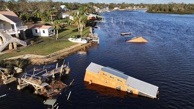 A drone view shows a flooded and damaged area, following Hurricane Helene in Steinhatchee, Florida, U.S., September 27, 2024. (REUTERS)