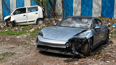 Porsche car involved in the fatal crash in Pune (HT PHOTO) Porsche car involved in the fatal crash in Pune (HT PHOTO)