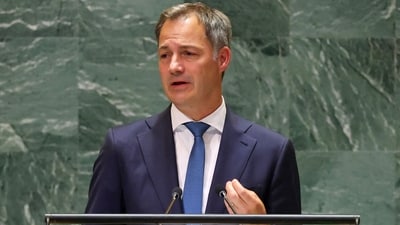 Belgium's Prime Minister Alexander De Croo speaks during the 79th Session of the United Nations General Assembly at the United Nations headquarters in New York City on September 24, 2024. (Photo by Charly TRIBALLEAU / AFP) (AFP) Belgium's Prime Minister Alexander De Croo speaks during the 79th Session of the United Nations General Assembly at the United Nations headquarters in New York City on September 24, 2024. (Photo by Charly TRIBALLEAU / AFP) (AFP)