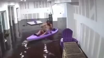A Florida man paddled through his flooded living room in a kayak during Hurricane Helene. (X/KWTWeather) A Florida man paddled through his flooded living room in a kayak during Hurricane Helene. (X/KWTWeather)