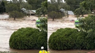 An entire house was spotted floating away in floodwaters in Asheville, North Carolina, after Post-Tropical Cyclone Helene wreaked its havoc across the US Southeast. (X: ABC11/WTVD )