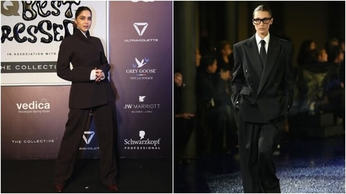 Sharvari Wagh's Bella Hadid-inspired masculine suit look. Sharvari Wagh's Bella Hadid-inspired masculine suit look.