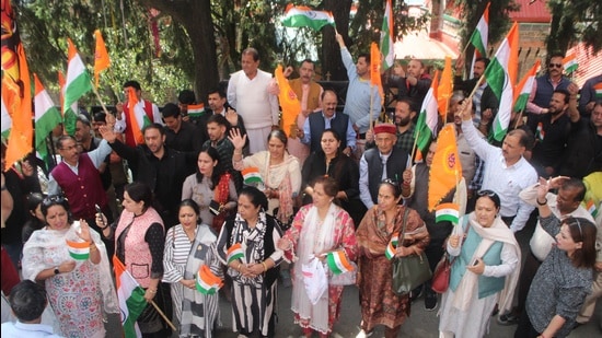 A protest in Shimla on Saturday. (HT photo)