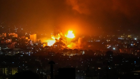 Smoke rises from Israeli airstrikes in Beirut's southern suburbs, Lebanon, Saturday, Sept. 28, 2024. (AP Photo/Hassan Ammar) (AP)