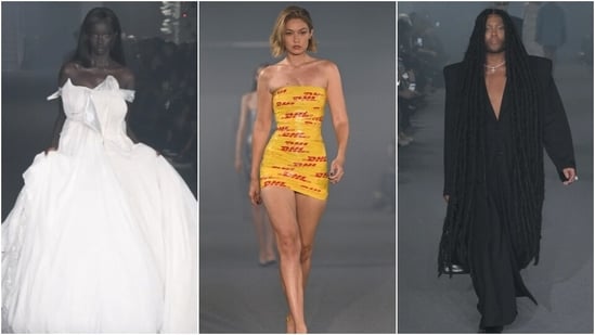Gigi Hadid, Anok Yai, and Law Roach walk for Vetements at Paris Fashion Week.