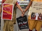 Kolkata: People take part in a protest rally against the West Bengal administration over the alleged sexual assault and murder of a trainee doctor, in Kolkata, Saturday, Sept. 7, 2024. (PTI Photo/Swapan Mahapatra)(PTI09_07_2024_000158A)