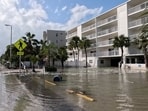 A view shows a flooded and damaged area following Hurricane Helene in Pinellas County, Florida, U.S., September 28, 2024, in this screen grab taken from a handout video