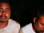 The two Meitei youths being held hostage by the Kuki militants (Screengrab from viral video) The two Meitei youths being held hostage by the Kuki militants (Screengrab from viral video)