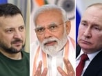 Ukrainian president Volodymyr Zelenskyy, Prime Minister Narendra Modi and Russia's Vladimir Putin Ukrainian president Volodymyr Zelenskyy, Prime Minister Narendra Modi and Russia's Vladimir Putin