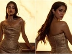 Janhvi Kapoor in a golden Gaurav Gupta gown at IIFA Awards. 