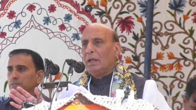Defence minister Rajnath Singh addressing a rally in Gurez. (Source: X) Defence minister Rajnath Singh addressing a rally in Gurez. (Source: X)