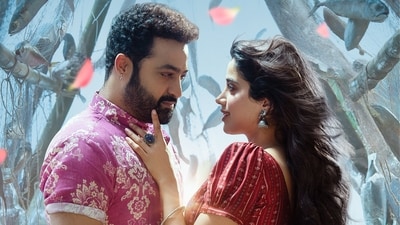 Jr NTR and Janhvi Kapoor in a still from Devara: Part 1. Jr NTR and Janhvi Kapoor in a still from Devara: Part 1.