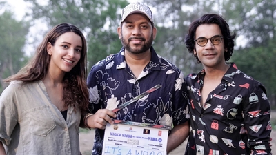 Raaj Shaandilyaa with Rajkummar Rao and Triptii Dimri.