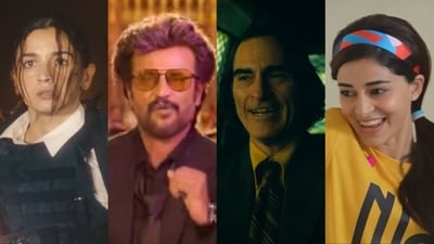 (L-R) Stills from Jigra, Vettaiyan, Joker Folie a Deux, and CTRL.