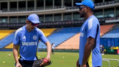 Indian men's cricket team head coach Gautam Gambhir with cricketer Sanju Samson during a training session (PTI) Indian men's cricket team head coach Gautam Gambhir with cricketer Sanju Samson during a training session (PTI)