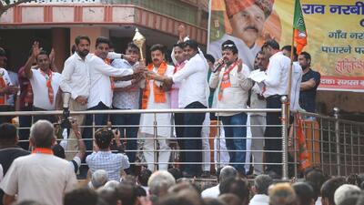 Rao Narbir Singh, the BJP candidate from Badshahpur, at a public meeting at Narsinghpur village in Gurugram on Saturday. (Parveen Kumar/HT Photo) Rao Narbir Singh, the BJP candidate from Badshahpur, at a public meeting at Narsinghpur village in Gurugram on Saturday. (Parveen Kumar/HT Photo)
