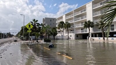 A view shows a flooded and damaged area following Hurricane Helene in Pinellas County, Florida, U.S., September 28, 2024, in this screen grab taken from a handout video (via REUTERS)