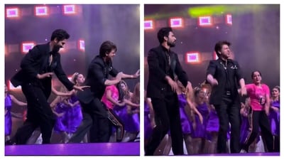 Shah Rukh Khan and Vicky Kaushal danced to Mere Mehboob Mere Sanam on IIFA stage. Shah Rukh Khan and Vicky Kaushal danced to Mere Mehboob Mere Sanam on IIFA stage.