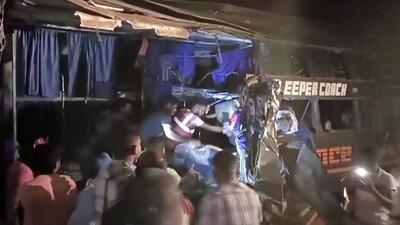The accident occurred on National Highway 30 in Madhya Pradesh’s Maihar district on Saturday night. (PTI) The accident occurred on National Highway 30 in Madhya Pradesh’s Maihar district on Saturday night. (PTI)