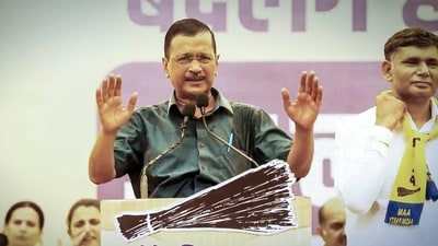 AAP national convener Arvind Kejriwal speaks during a public meeting for Haryana Assembly elections. (PTI)