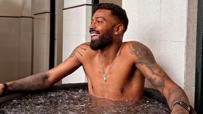 Hardik Pandya takes an ice bath. Hardik Pandya takes an ice bath.