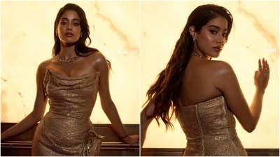 Janhvi Kapoor in a golden Gaurav Gupta gown at IIFA Awards. Janhvi Kapoor in a golden Gaurav Gupta gown at IIFA Awards.