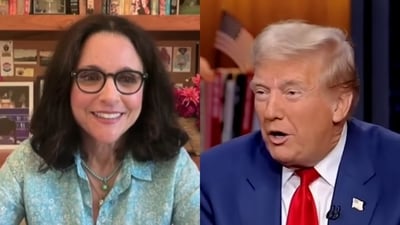 Although Julia Louis-Dreyfus didn't name Donald Trump while comparing her Veep character to "someone from the other party," her committed support to Kamala Harris' campaign was a dead giveaway of the reference's subtext. (MSNBC / Fox News) Although Julia Louis-Dreyfus didn't name Donald Trump while comparing her Veep character to "someone from the other party," her committed support to Kamala Harris' campaign was a dead giveaway of the reference's subtext. (MSNBC / Fox News)