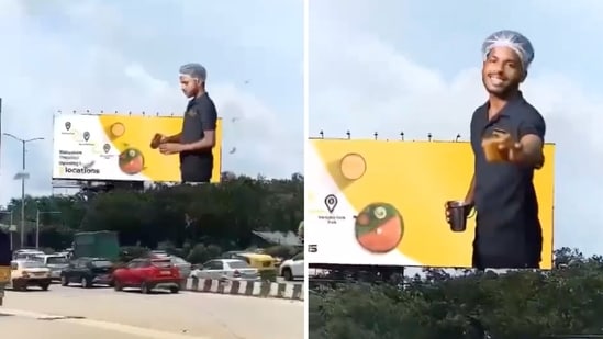 While a few users praised the Bengalore Thindies ad for its creativity, many were furious with the 3D hoarding for being a distraction for drivers. (X/ksvenu247)