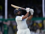 India's captain Rohit Sharma plays a shot on the fourth day of the second cricket test match between Bangladesh and India in Kanpur. India's captain Rohit Sharma plays a shot on the fourth day of the second cricket test match between Bangladesh and India in Kanpur.