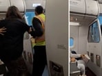 The woman can be heard mumbling on the Surat-Bengaluru flight, as security personnel tell her to get off the plane.
