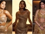 Janhvi Kapoor stuns in gold-coloured ensembles. Janhvi Kapoor stuns in gold-coloured ensembles.