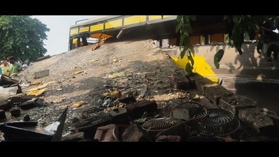 A view of bus accident near Batala on Monday. (HT)