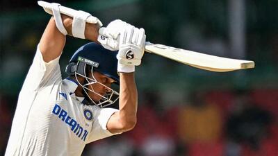 India's Yashasvi Jaiswal plays a shot during the fourth day of the second Test against Bangladesh in Kanpur on Monday. (AFP) India's Yashasvi Jaiswal plays a shot during the fourth day of the second Test against Bangladesh in Kanpur on Monday. (AFP)