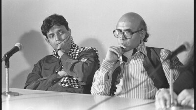 Mithun Chakraborty with director Buddhadeb Dasgupta at a press conference at Siri Fort Auditorium in New Delhi in 1993. (Rajiv Chawla) Mithun Chakraborty with director Buddhadeb Dasgupta at a press conference at Siri Fort Auditorium in New Delhi in 1993. (Rajiv Chawla)