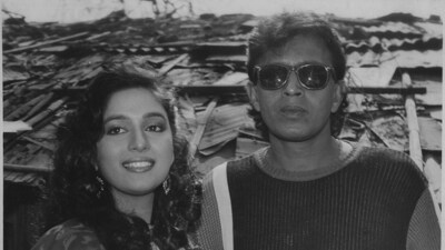 Mithun Chakraborty and Madhuri Dixit from Mujrim. Mithun Chakraborty and Madhuri Dixit from Mujrim.