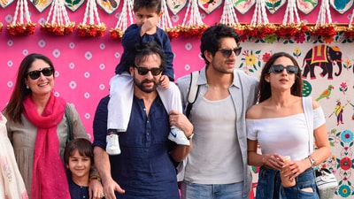 Kareena Kapoor Khan, Saif Ali Khan and Sara Ali Khan with Ibrahim Ali Khan, Taimur Ali Khan and Jehangir Ali Khan in one frame. (PTI Photo) (PTI03_01_2024_000253A) (PTI)