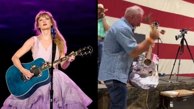 A viral video shows a man smashing a signed Swift guitar, (Pic- X (Twitter)) A viral video shows a man smashing a signed Swift guitar, (Pic- X (Twitter))