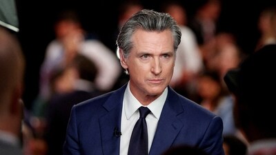 FILE PHOTO: California Governor Gavin Newsom (D) reacts as he speaks to the members of the press on the day of the first presidential debate hosted by CNN in Atlanta, Georgia, U.S., June 27, 2024. REUTERS/Marco Bello/File Photo (REUTERS)