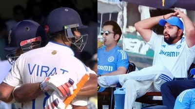 Rishabh Pant leaves Virat Kohli stranded in the middle of pitch, and later hugs him after a lucky run-out escape. (X Images) Rishabh Pant leaves Virat Kohli stranded in the middle of pitch, and later hugs him after a lucky run-out escape. (X Images)